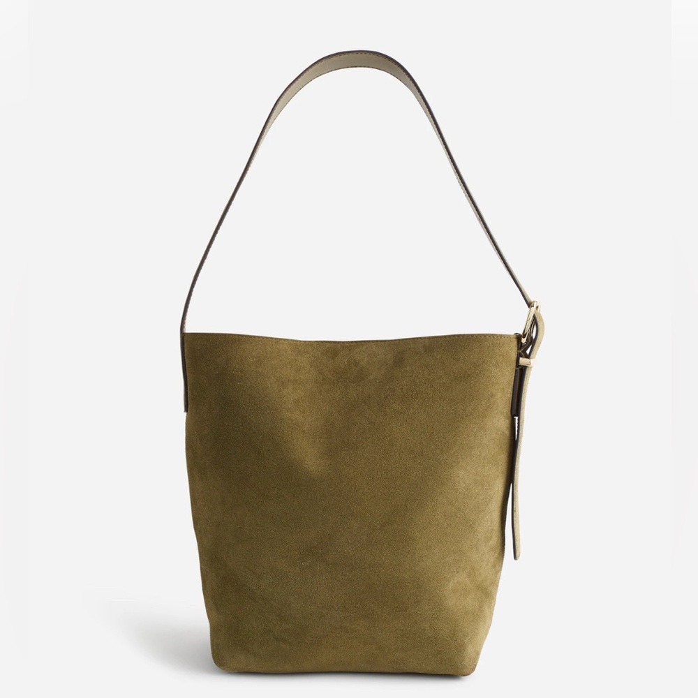 NWT MADEWELL Essential Medium Bucket Tote in suede olive green